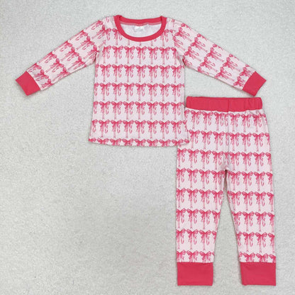 Baby Girl Pink Bows Sibling Sister Christmas Pajamas Romper Set