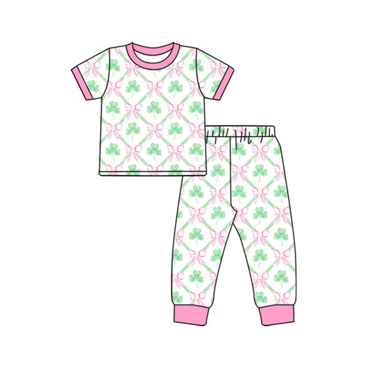 Baby Girl Short Sleeves St Patrick Day Shirt Pants Pajamas Clothes Set Moq 5