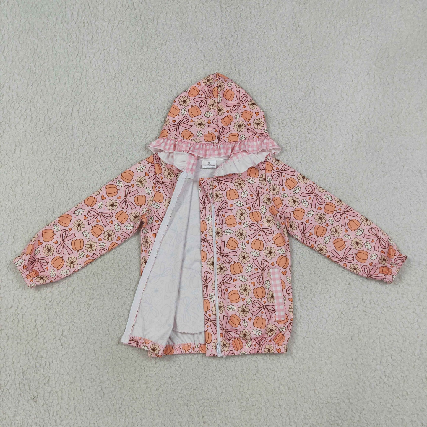 Baby Girls Kids Pumpkins Bows Flower Pockets Hoodie Zipper Coat Fall Tops RTS