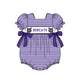 ( Moq 5 ) Baby Girls Kids Short Sleeves Purple Stripes Purple Bows Team Romper