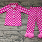 Baby Girl Long Sleeves Pink Checkered Buttons Shirt Pants Fur Pajamas Set