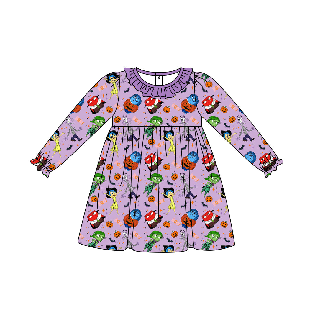 Baby Girl Long Sleeves Cartoon Pumpkin Halloween Purple Dress