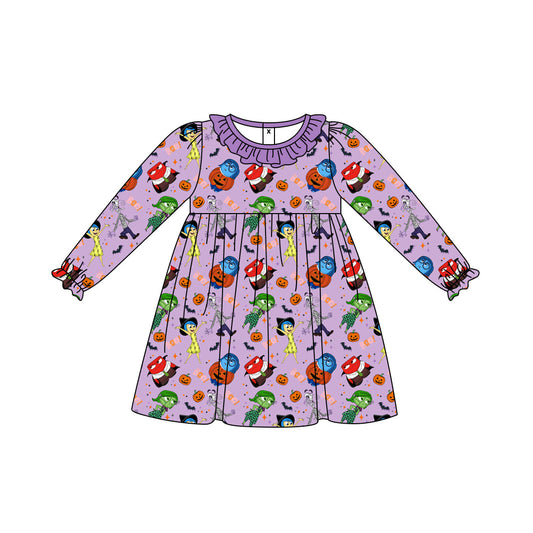 Baby Girl Long Sleeves Cartoon Pumpkin Halloween Purple Dress