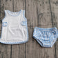 Baby Boys Kids Sleeveless White Tops Blue Plaid Bummie Shorts Set Clothes RTS