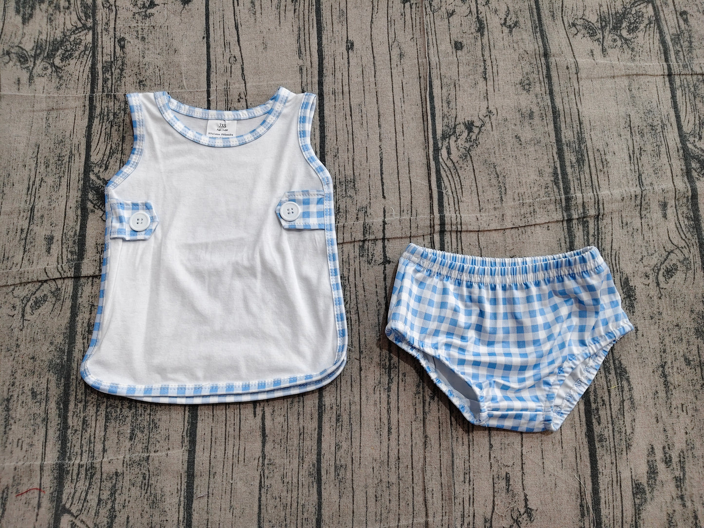Baby Boys Kids Sleeveless White Tops Blue Plaid Bummie Shorts Set Clothes RTS