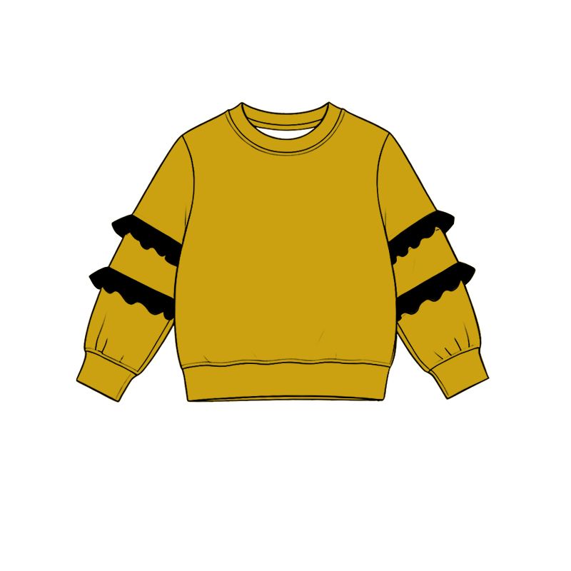 ( Moq 5 ) Preorder Baby Girls Toddler Ruffle Long Sleeves Gold Shirt Tops Clothes