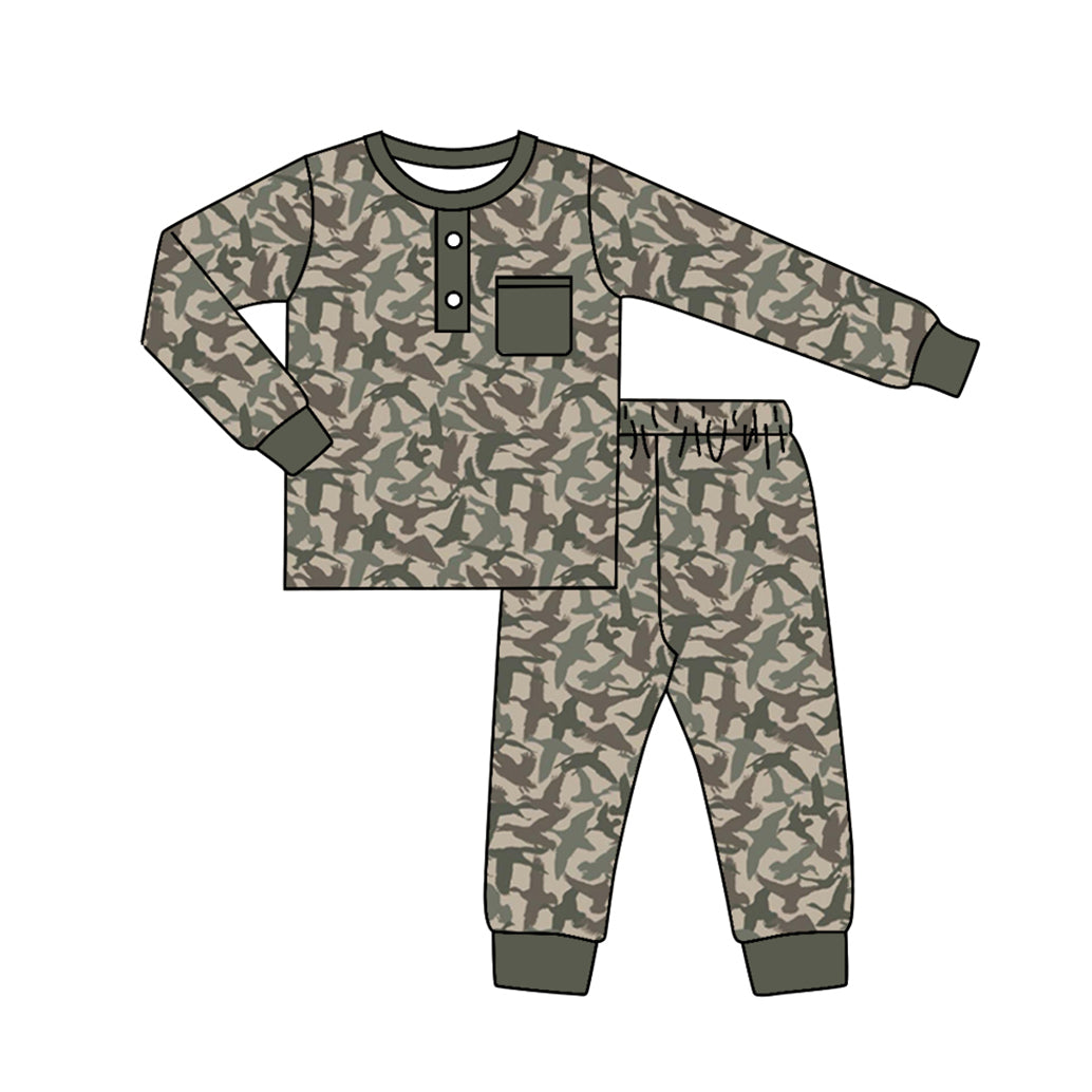 Baby Boy Fall Ducks Camo Shirt Pants Pajamas Set