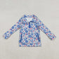 Girls Kids Long Sleeves Flower Shirt Zipper Pockets Yoga Active Tops RTS