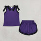 Baby Girls Kids Sleeveless Black Bows Shirt Shorts Purple Set Summer Clothes RTS