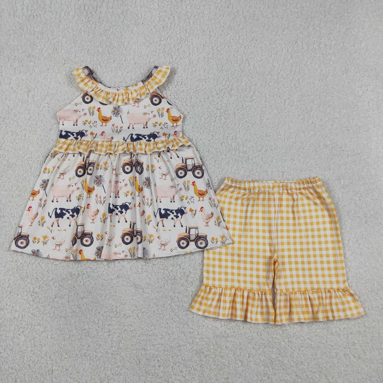 Sibling Baby Girls Kids Farm Animals Tractors Tops Shorts Set Dress Romper Summer Clothes RTS