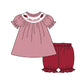 Baby Girl Team Checkered Tops Cotton Dark Red Shorts Set