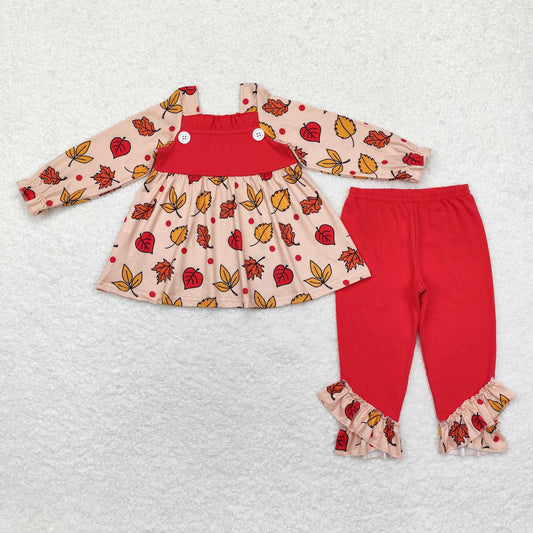 Baby Girl Thanksgiving Leaves Tunic Ruffle Pants Clothes Set