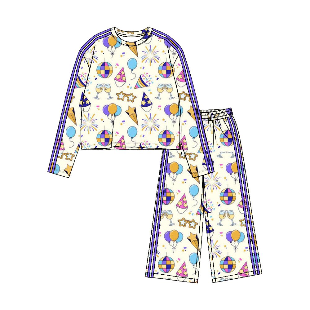 ( Moq 5 ) Preorder Baby Girls Kids Balloons Shirt Pants Happy New Year Set Yoga Active Clothes