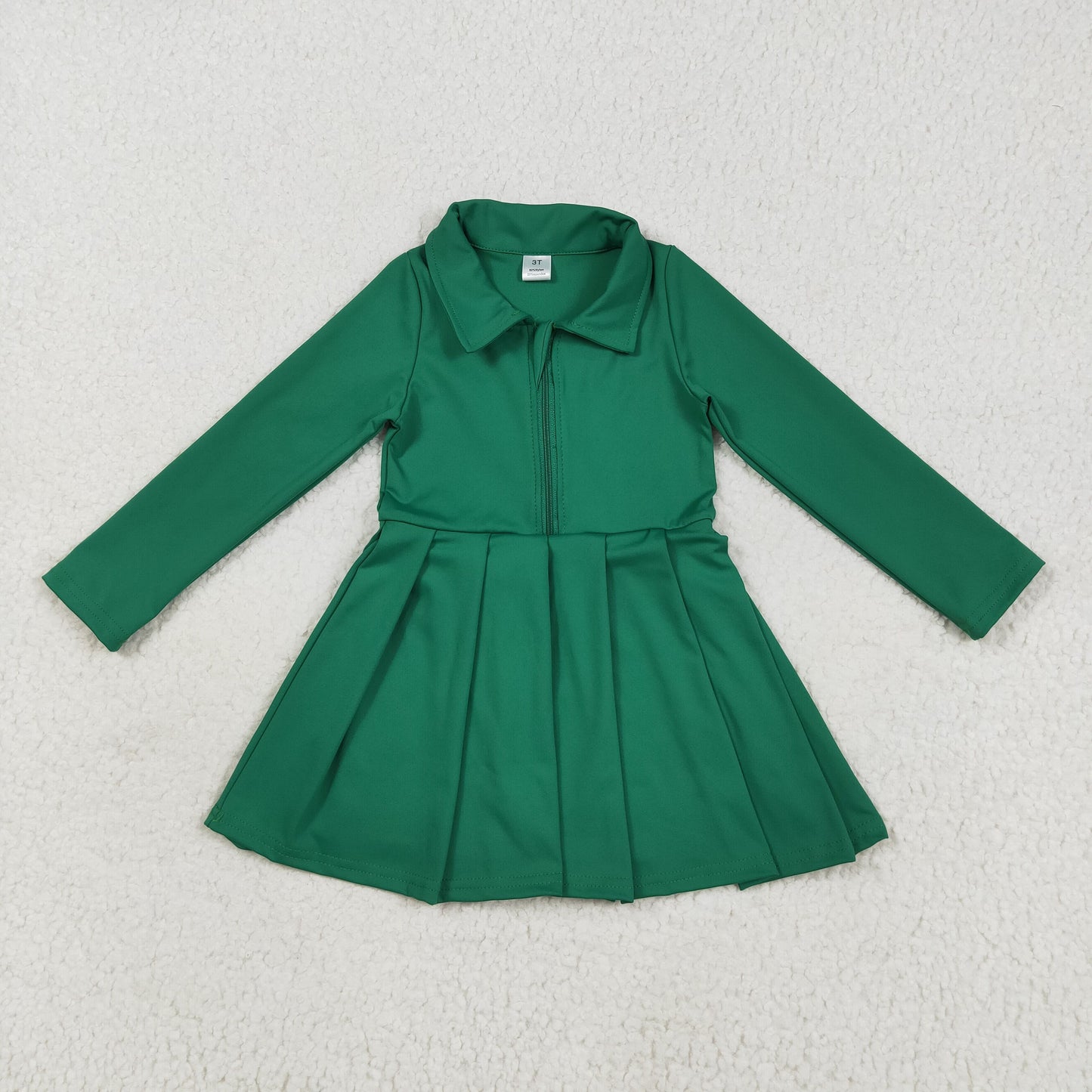 Baby Girl Long Sleeves Zipper Knee Length Yoga Active Green Dress RTS
