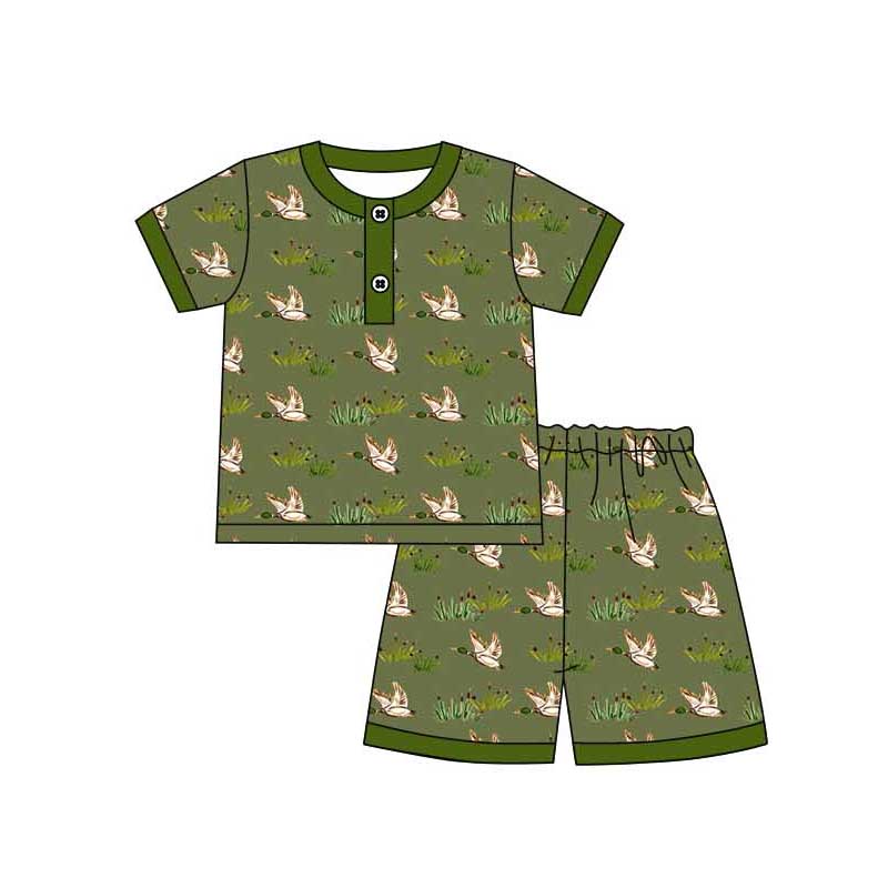 Baby Boy Green Short Sleeves Ducks Shirt Shorts Pajamas Set Moq 5