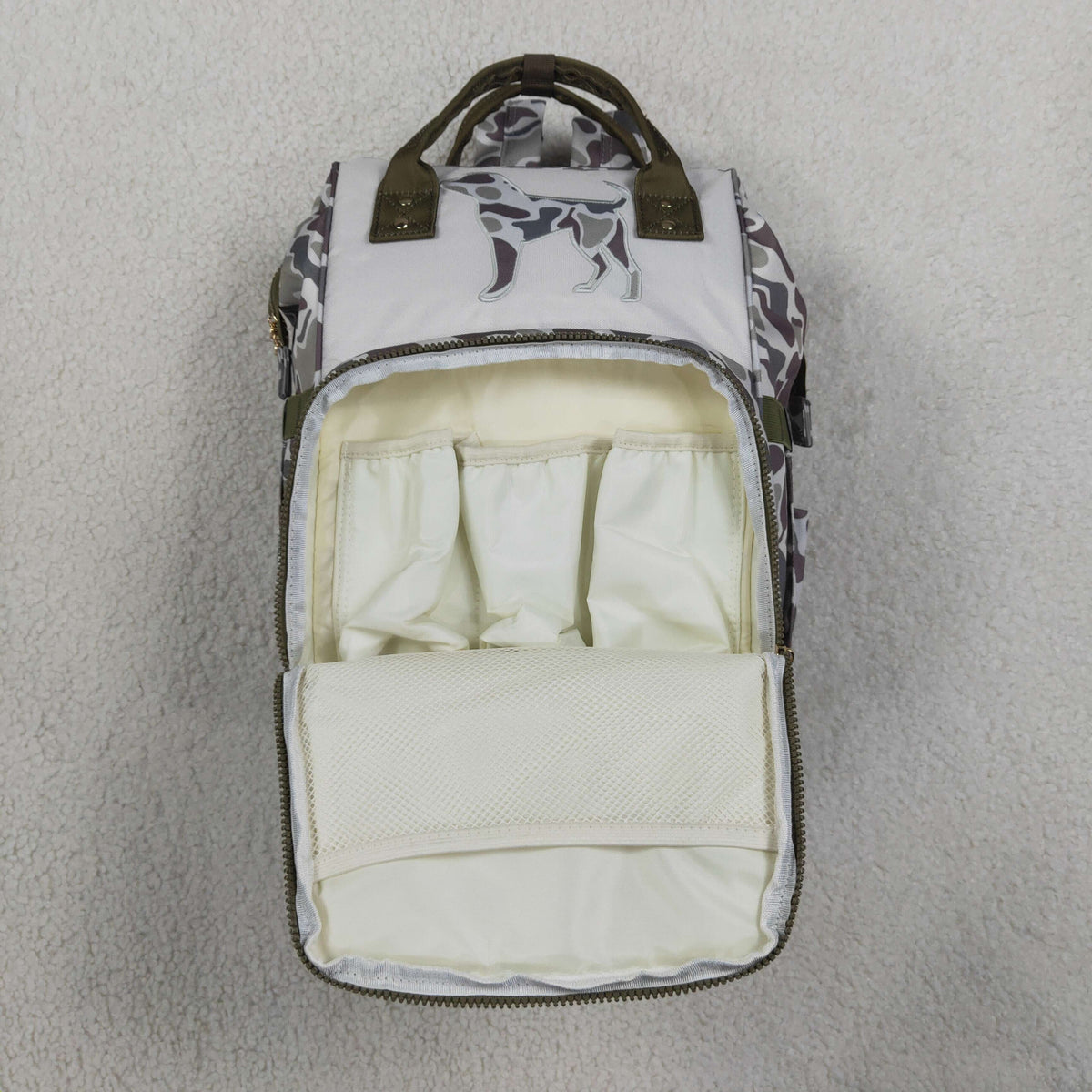 Baby Boys Kids Embroidery Dog Camo Print Zipper Backpack School Bag RTS