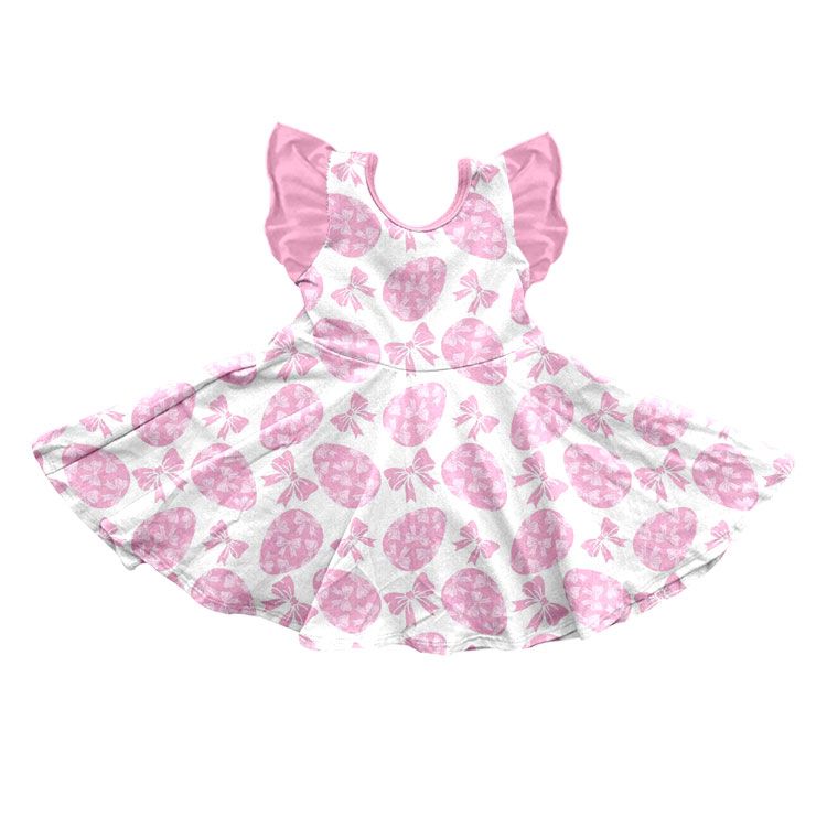 ( Moq 5 ) Preorder Baby Girls Kids Short Sleeves Pink Bows Eggs Easter Dress Clothes