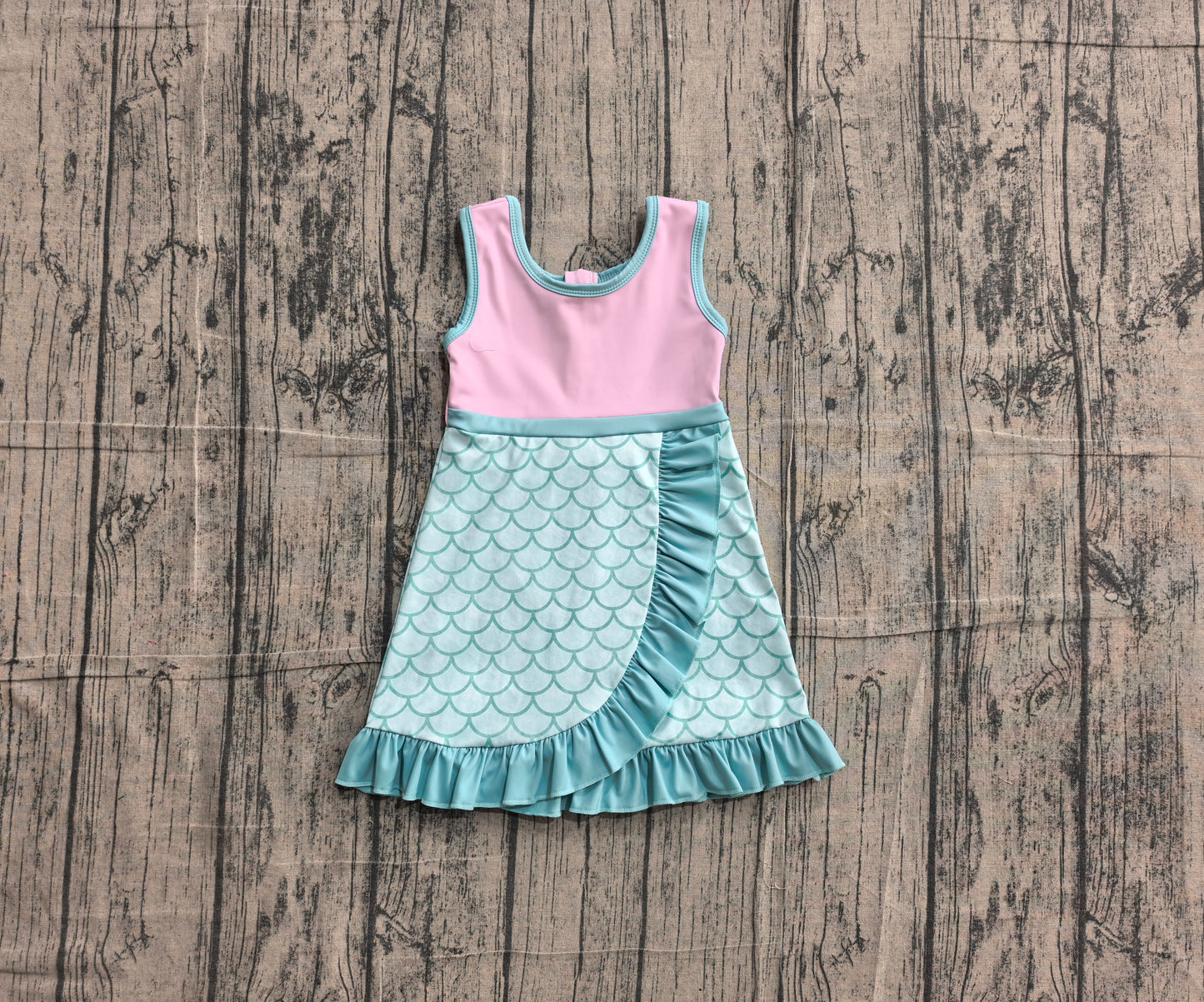 ( No moq ) Preorder Baby Girls Kids Sleeveless Yoga Active Shorts Knee Length Mermaid Dress Scallop Clothes
