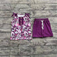 Baby Girl Bows Flower Button Tunic Tops Dots Purple  Shorts Set RTS