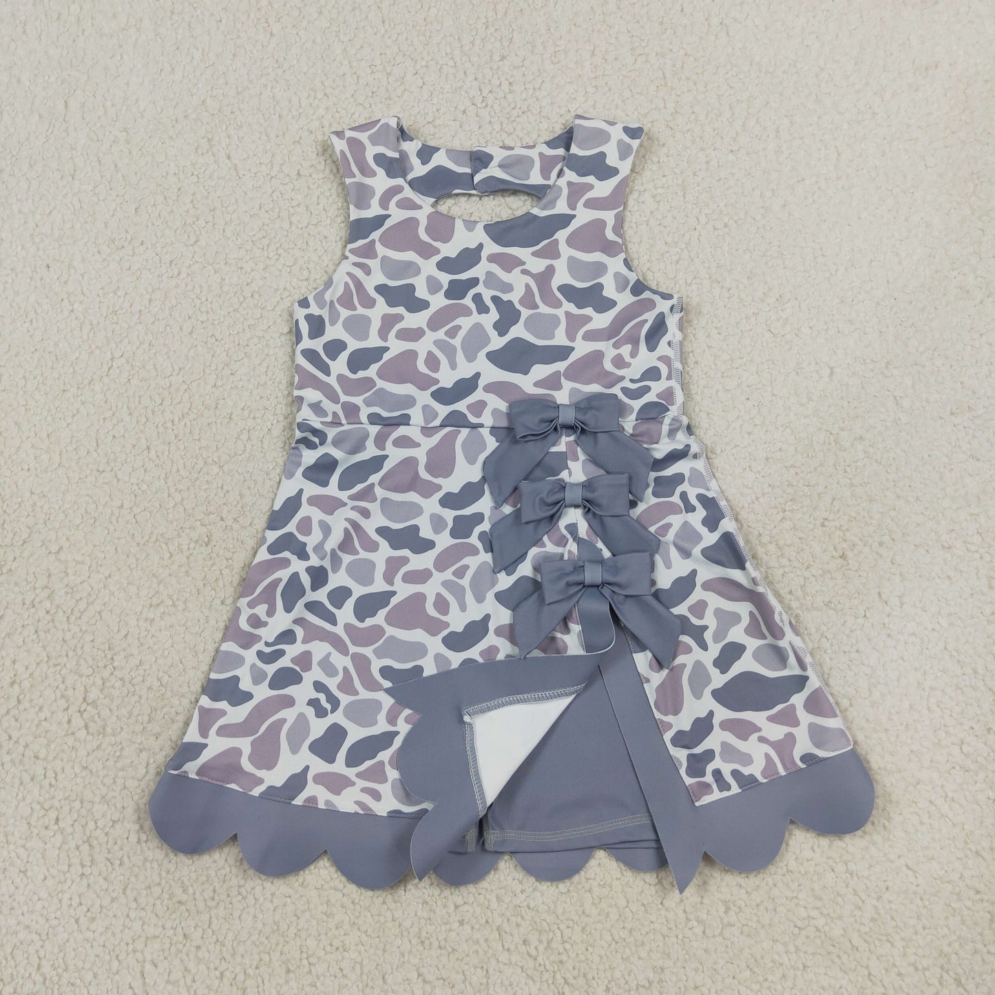 Baby Girls Kids Grey Camo Bows Shorts Scallop Dress Yoga Active Clothes RTS