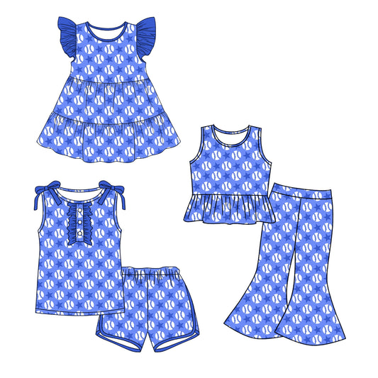 ( Moq 5 Each Style ) Sibling Baby Girls Toddler Baseball Stars Blue Dress Sets