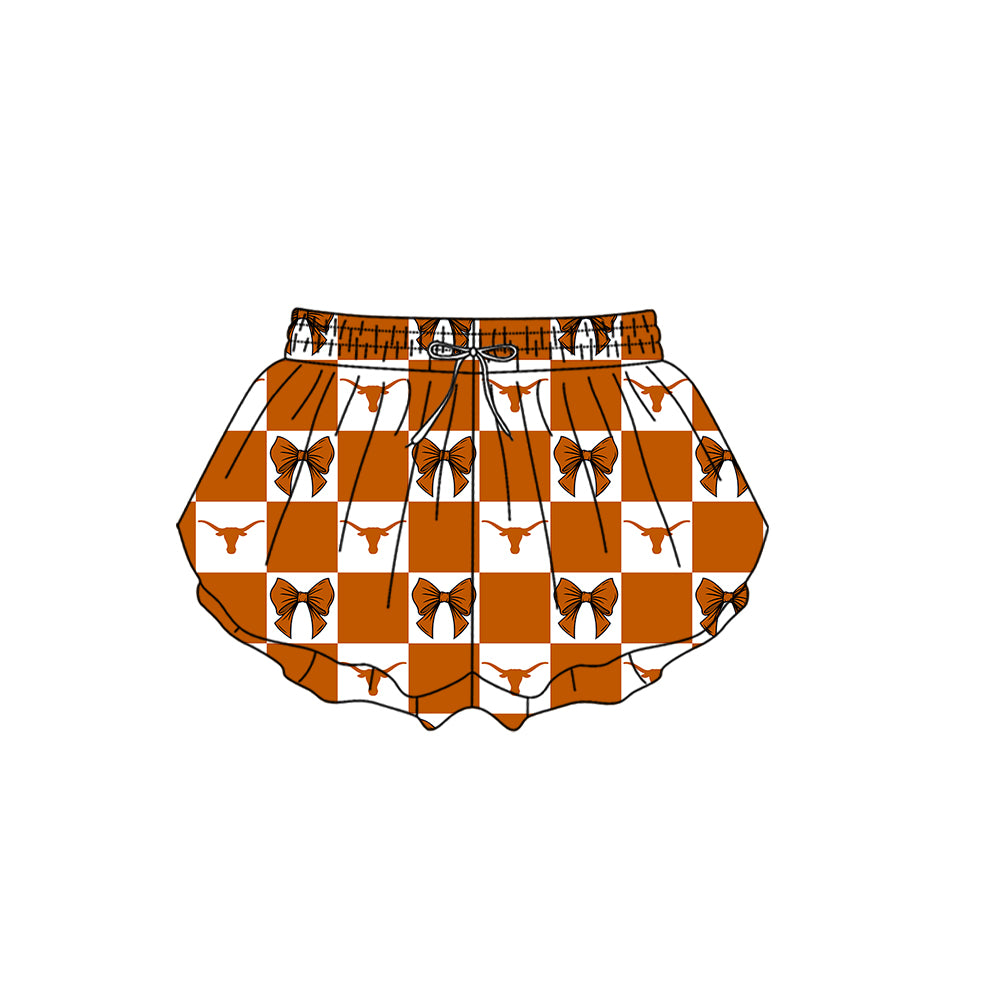 ( Moq 5 ) Baby Girls Adult Women Cow Bows Checked Team Shorts Sibling Mom and Me Yoga Clothes
