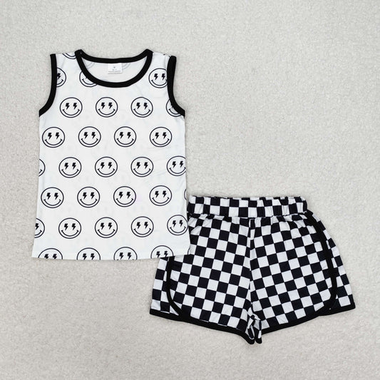 Baby Kids Sleeveless Black Smile Tops Shorts Clothes Sets