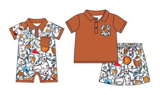 ( Moq 5 Each Style ) Sibling Baby Boys Kids Short Sleeves Ball Game Shirt Shorts Set Romper Clothes