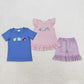 Sibling Baby Boys Girls Kids Short Sleeves Embroidery Animals Shirts Set Summer Clothes RTS