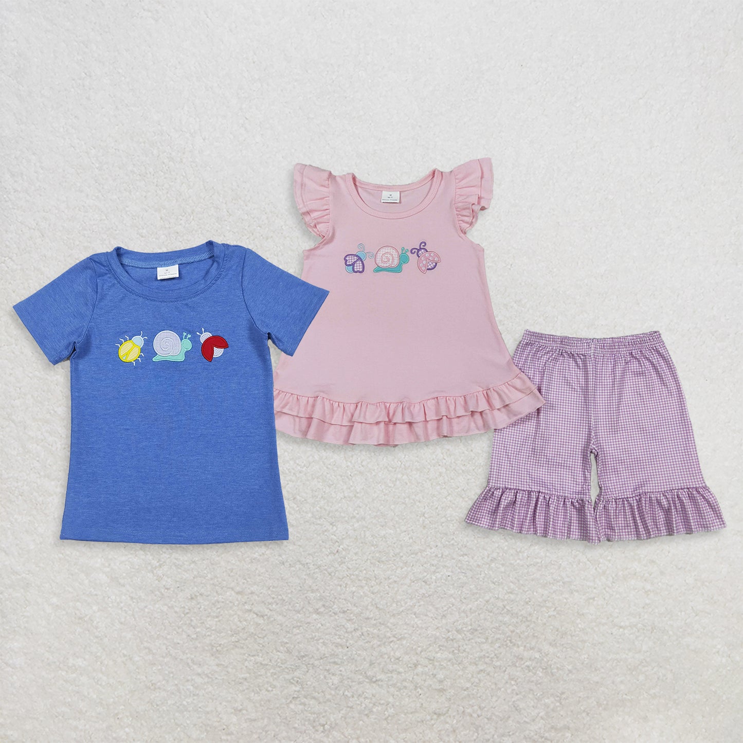 Sibling Baby Boys Girls Kids Short Sleeves Embroidery Animals Shirts Set Summer Clothes RTS