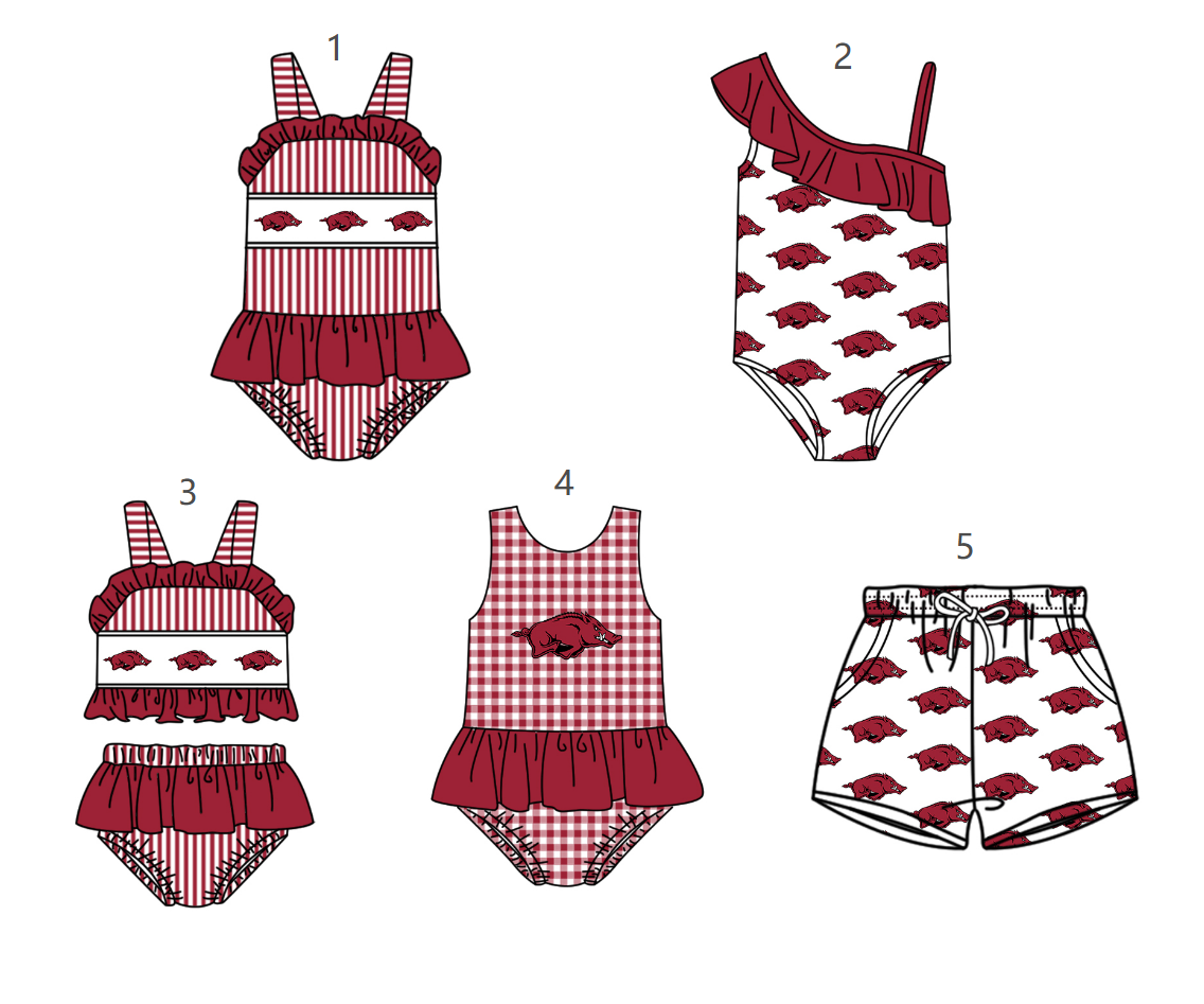 ( Moq 5 Each Style ) Baby Boys Girls Pigs Sibling Team Sets Swimsuits Football Clothes