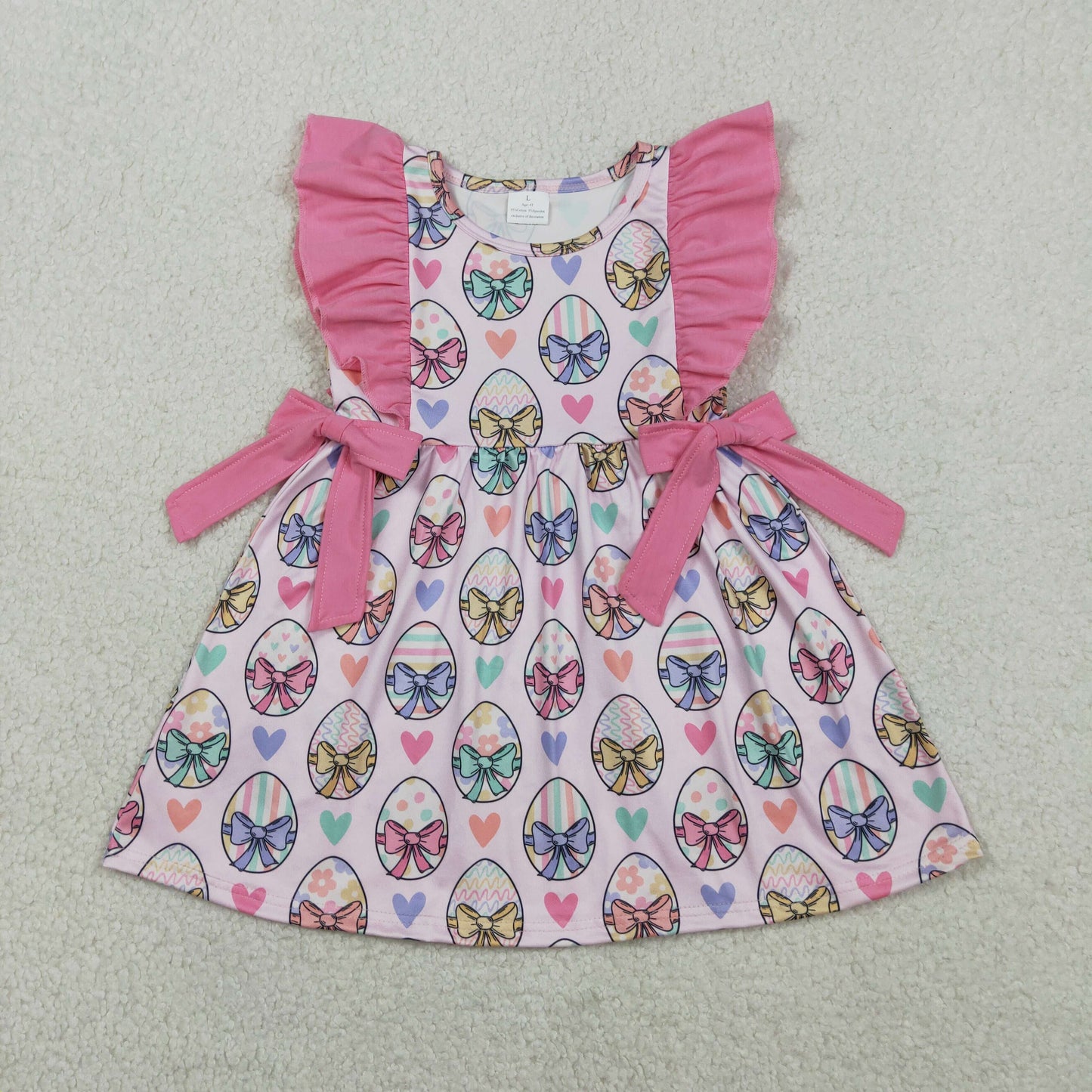 Baby Girls Kids Short Sleeves Eggs Bows Hearts Easter Knee Length Dress RTS