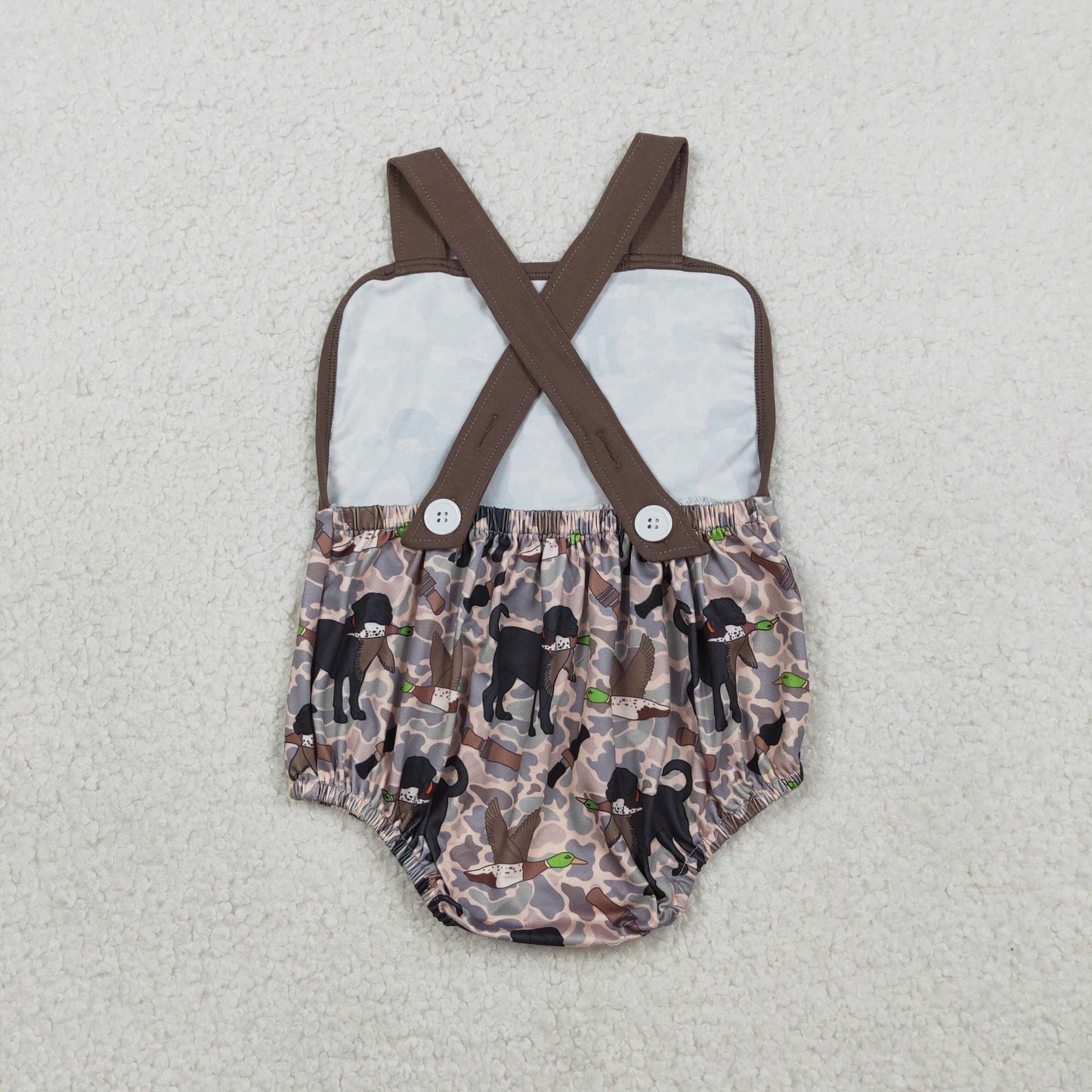 Baby Boys Infant Sleeveless Ducks Dogs Camo Hunting Bubble Romper RTS
