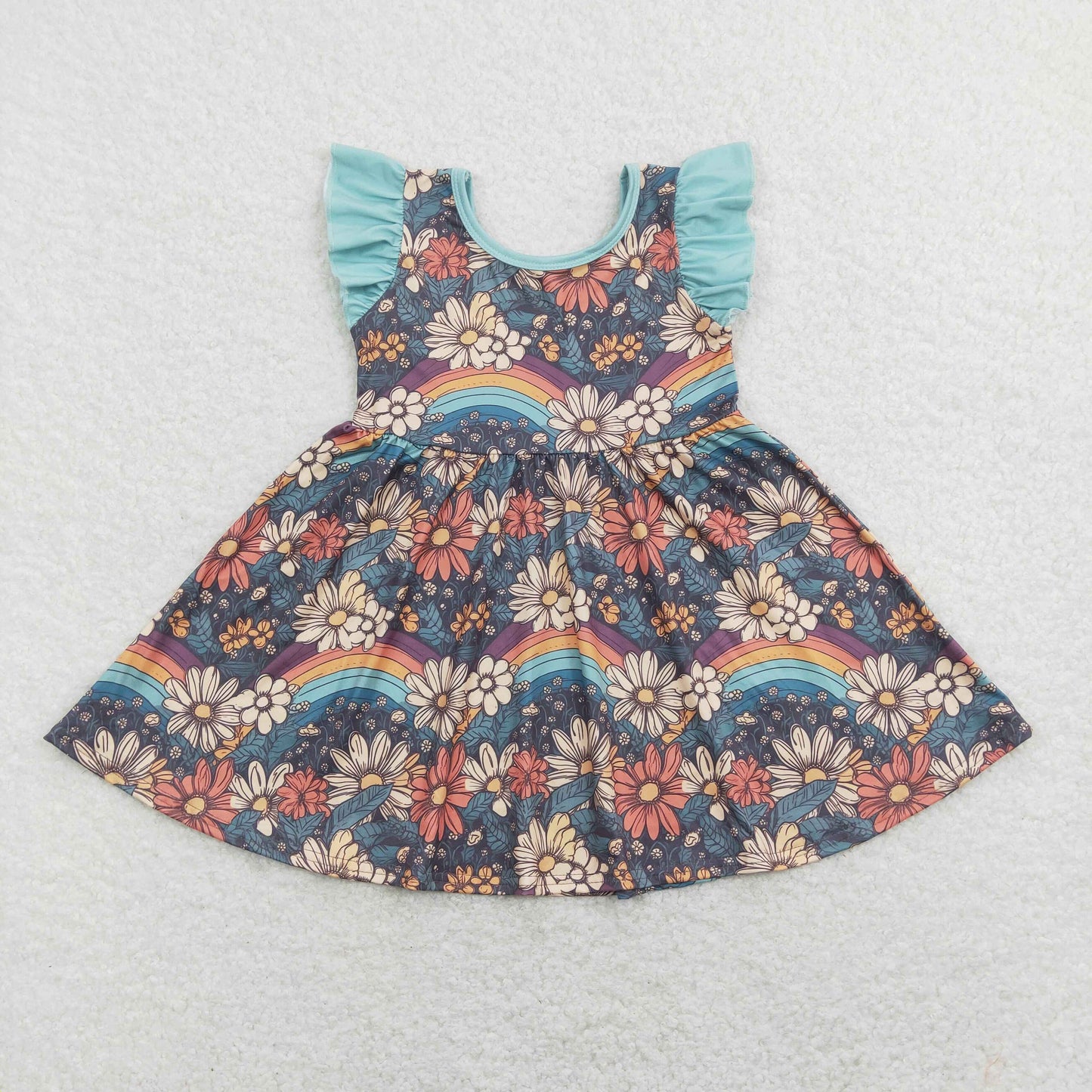 GSD0734 Baby Girl Short Sleeves Rainbow Floral Summer Dress
