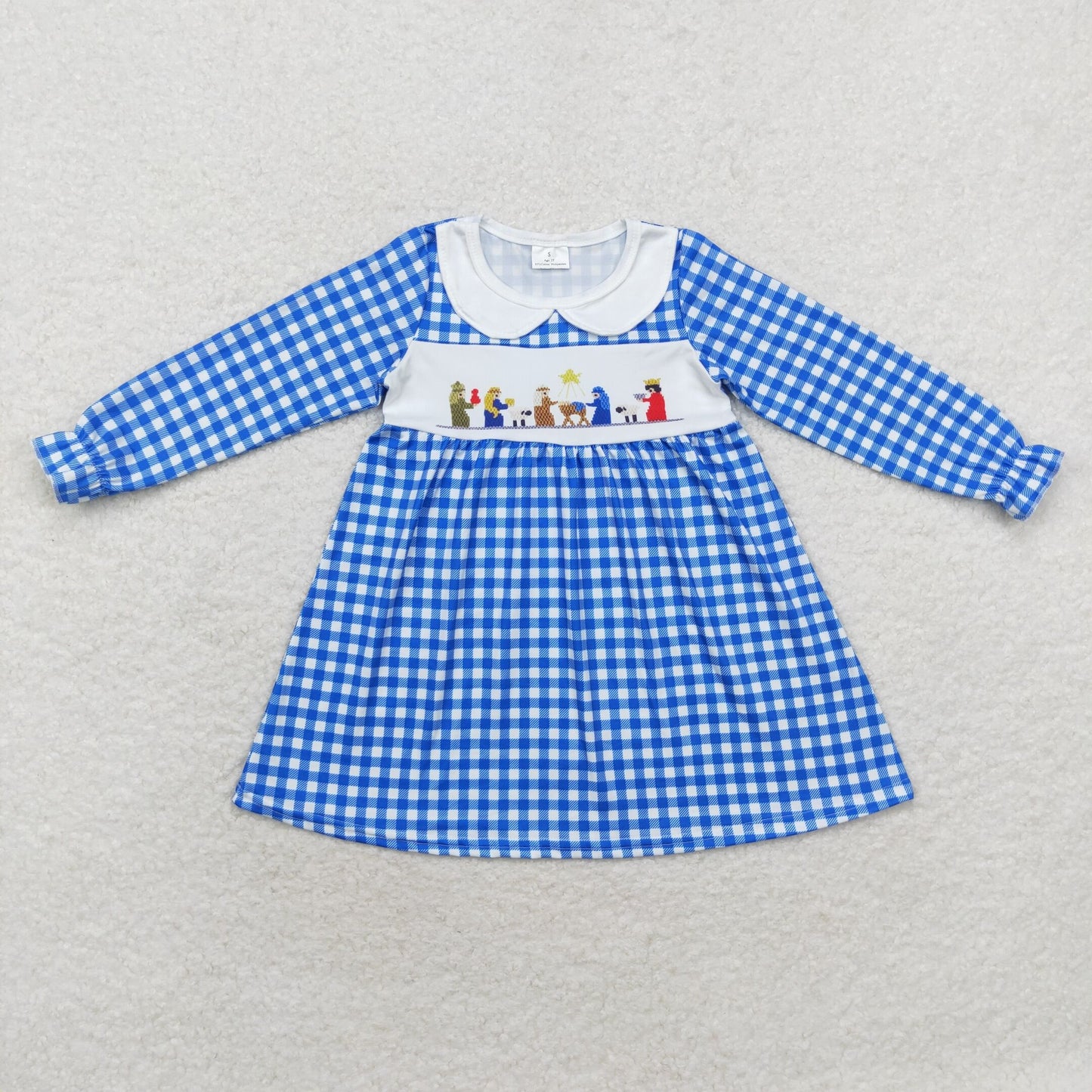 Baby Girl Blue Checkered Nativity Christmas Dress