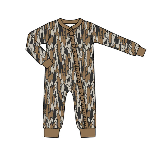 Baby Girl Fall Brown Camo Long Sleeve Zipper Romper