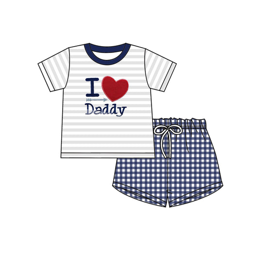 Moq 3 Pre-order  BSSO0439 Baby Boy I Love Daddy Shirt Blue Plaid Shorts Set