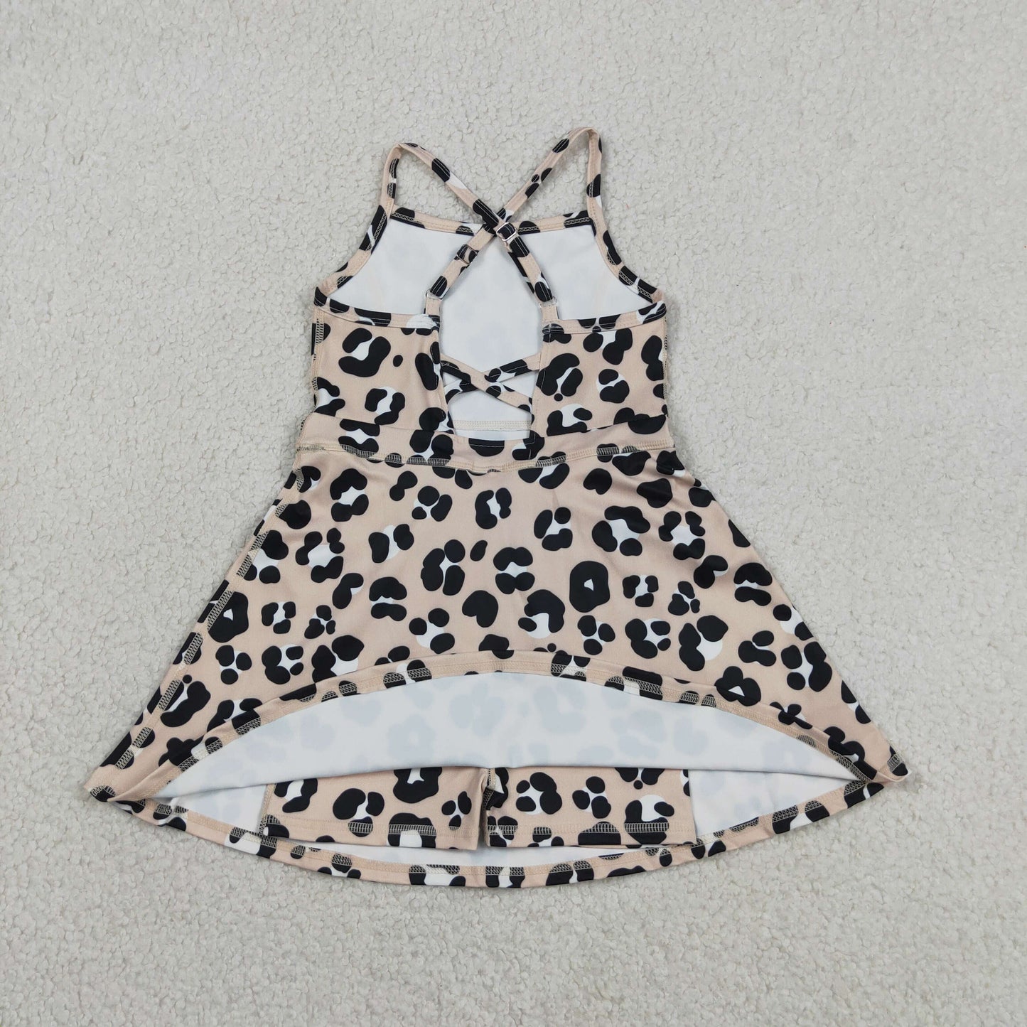 Baby Girls Kids Sleeveless Leopard Yoga Shorts Knee Length Dress RTS