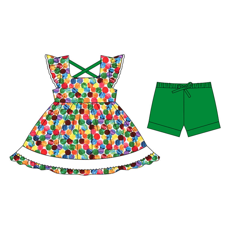 Moq 5 Colorful Caterpillar Tunic Top Green Shorts Girls Summer Clothes Set