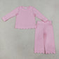 Sibling Baby Girls Kids Long Sleeves Shirts Pants Cotton Sets Pajamas Scallop Clothes RTS