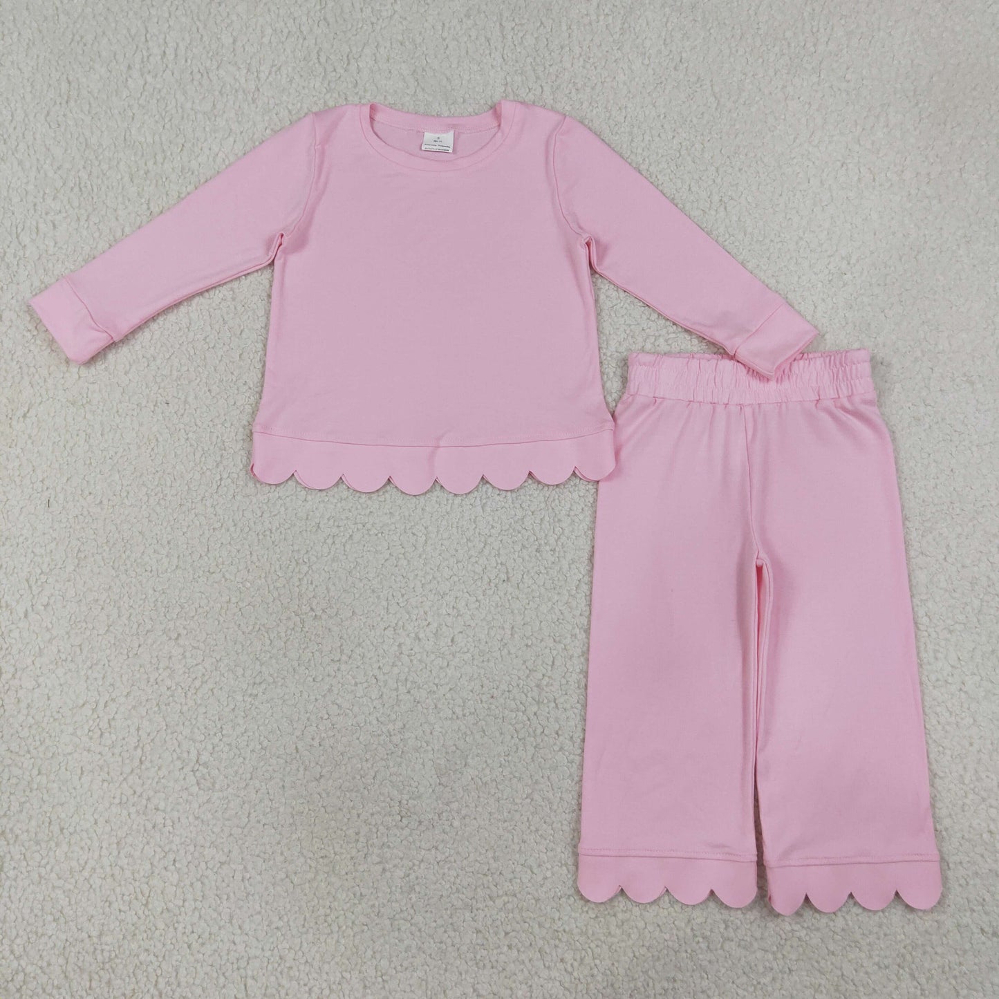 Sibling Baby Girls Kids Long Sleeves Shirts Pants Cotton Sets Pajamas Scallop Clothes RTS