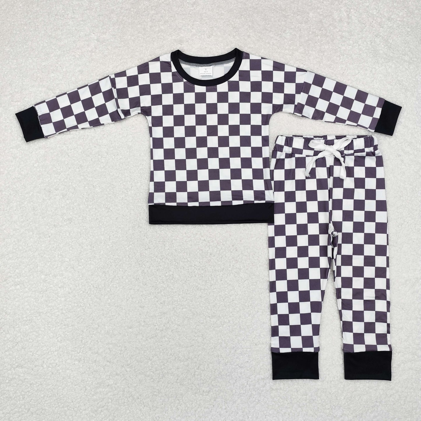 Baby Boy Long Sleeves Black Checkered Shirt Pants Pajamas Set