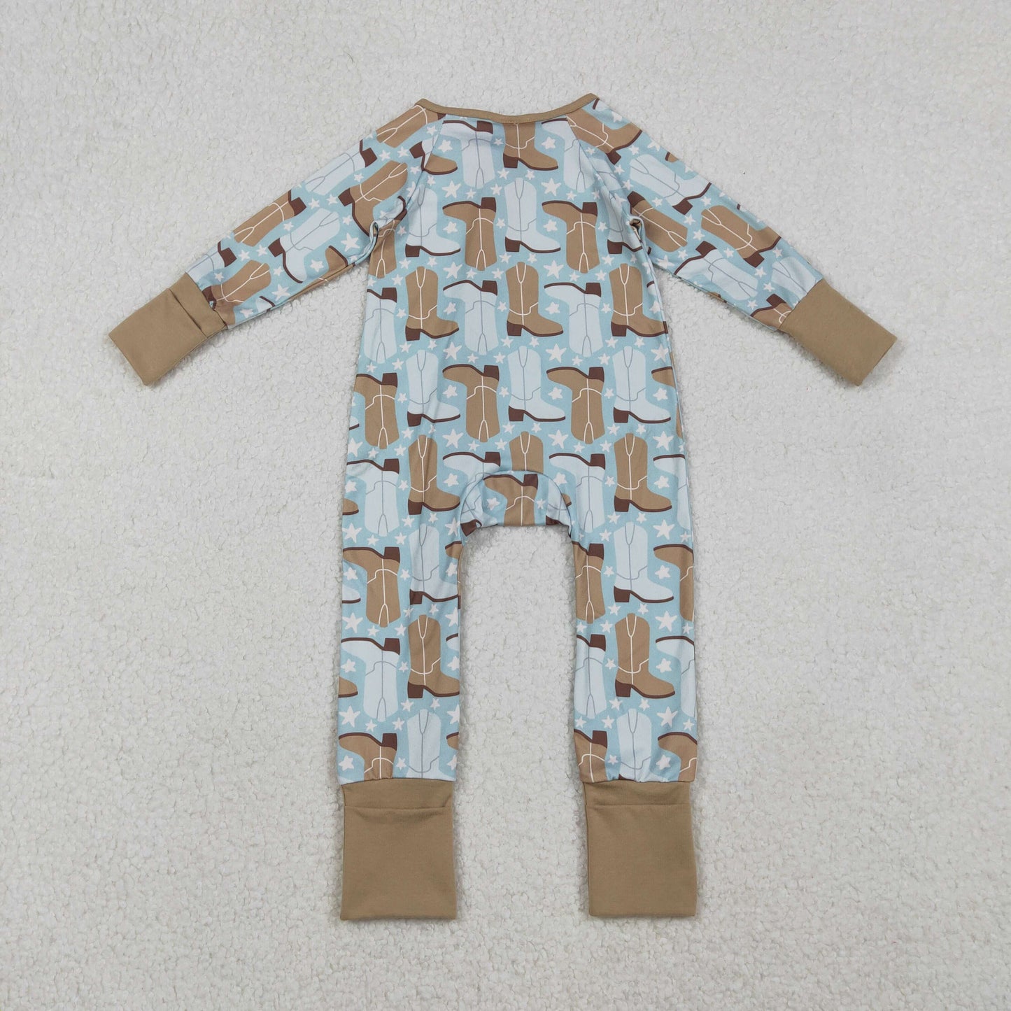 Boys Infant Long Sleeves Boots Stars Western Zipper Sleeper Romper RTS