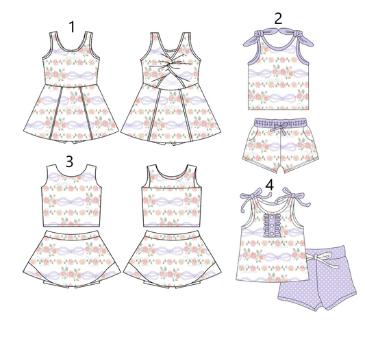 Baby Girl Purple Bows Flower Sibling Dress Set ( Moq 5 Each Style ) 3.5