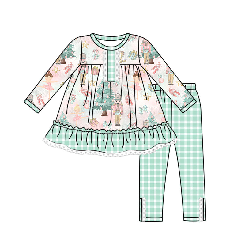 Baby Girl Soldiers Tunic Green Plaid Pants Christmas Set