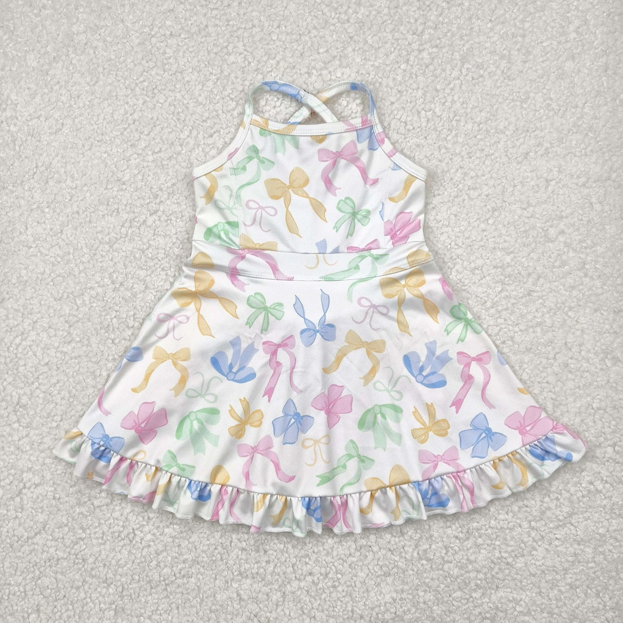 Colors ( 1-7 ) Sibling Baby Girl Straps Flower Bows Yoga Athletic Wear Dress Sibling Clothes RTS