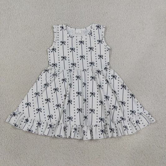 Baby Girls Kids Sleeveless Black Bows Stripes Knee Length Dress Clothes RTS