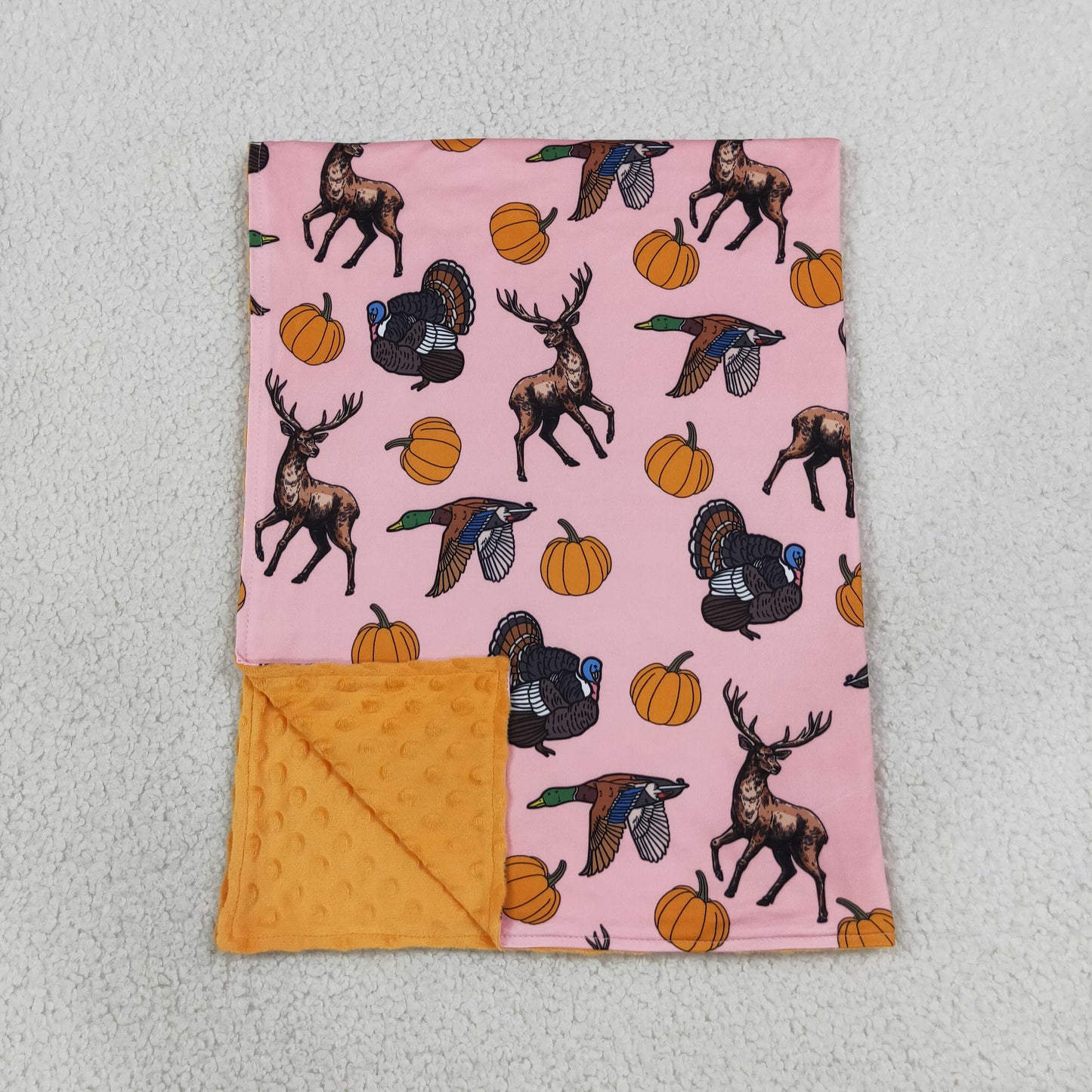 Baby Girls Toddler turkey Pumpkins Ducks Deer Fall Blanket RTS
