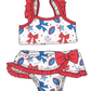 ( Moq 5 Each Style ) Sibling Baby Girls Kids Football Bows Tops Ruffle Shorts Sets 4th of July Swimsuits