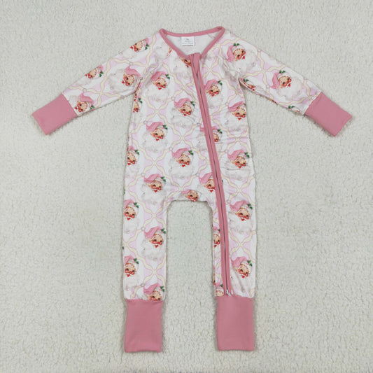 Baby Kids Infant Long Sleeves Christmas Santa Bows Zipper Romper RTS